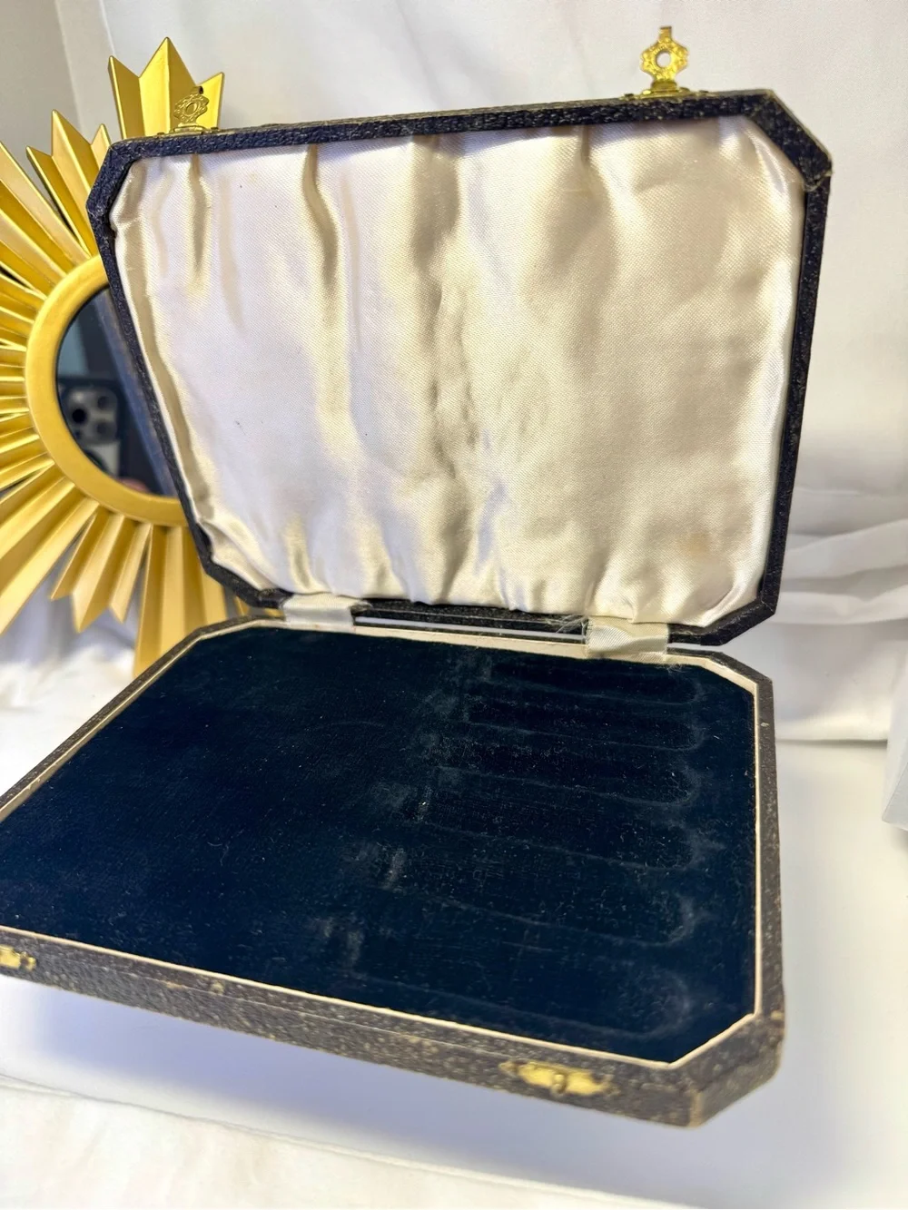 Vintage Accessory Box -Distressed Black and Gold